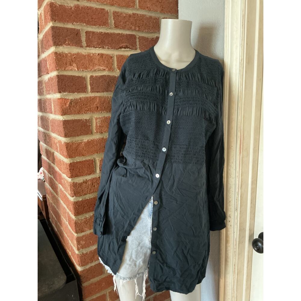 Smocked Gathered Button shirt J.Jill Medium Long Sleeve Minimalist Staple Boho